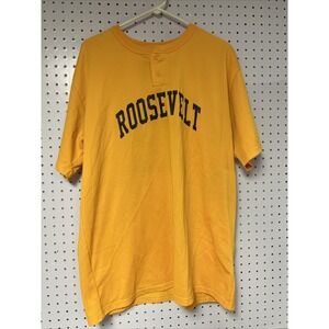 Vintage Men's Roosevelt TEAMWORK XL Polyester‎ Baseball Shirt Jersey Gold
